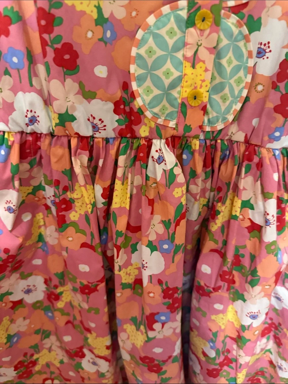 Matilda Jane 🌻Pink Floral Cotton Dress with Aqua Trim - Picture 6 of 9